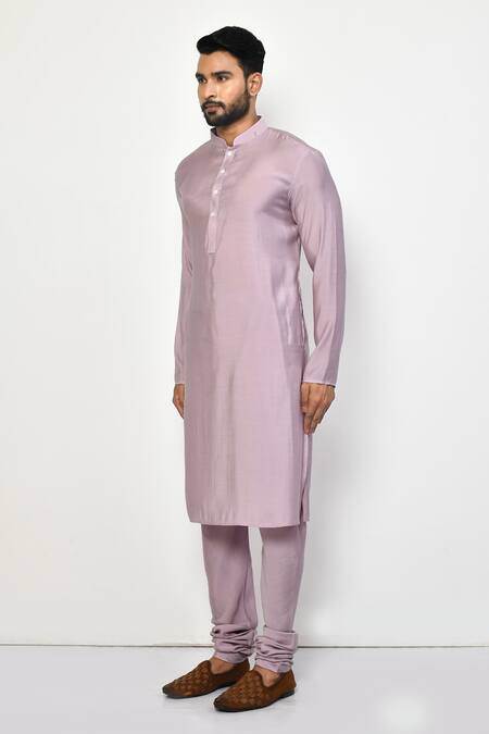 Arihant Rai Sinha_Purple Silk, Cotton Plain Straight Kurta Set_at_Aza_Fashions