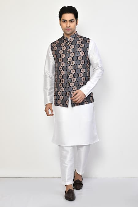 Arihant Rai Sinha Hexagon Print Bundi & Kurta Set 