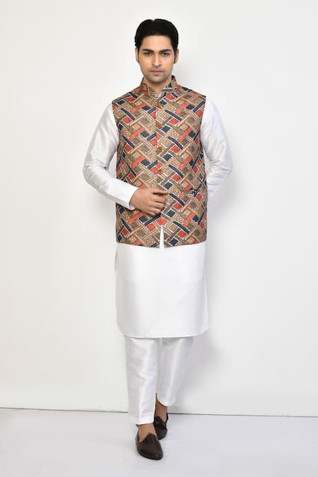 Arihant Rai Sinha Square Print Bundi & Kurta Set 