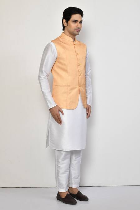 Buy_Arihant Rai Sinha_Orange Silk, Cotton Bundi And Kurta Set