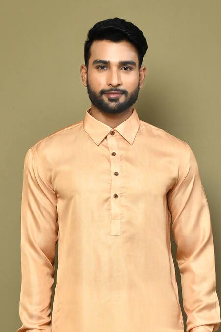 Shop_Arihant Rai Sinha_Orange Silk, Cotton Full Sleeve Kurta Set_Online_at_Aza_Fashions