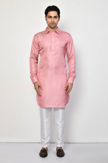 Buy_Arihant Rai Sinha_Pink Satin, Cotton Straight Kurta And Pant Set_Online_at_Aza_Fashions