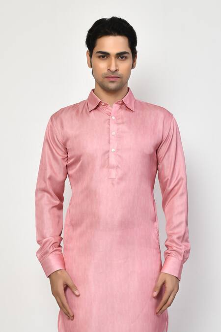 Shop Arihant Rai Sinha Pink Satin, Cotton Straight Kurta And Pant Set Online at Aza Fashions Shop_Arihant Rai Sinha_Pink Satin, Cotton Straight Kurta And Pant Set_Online_at_Aza_Fashions