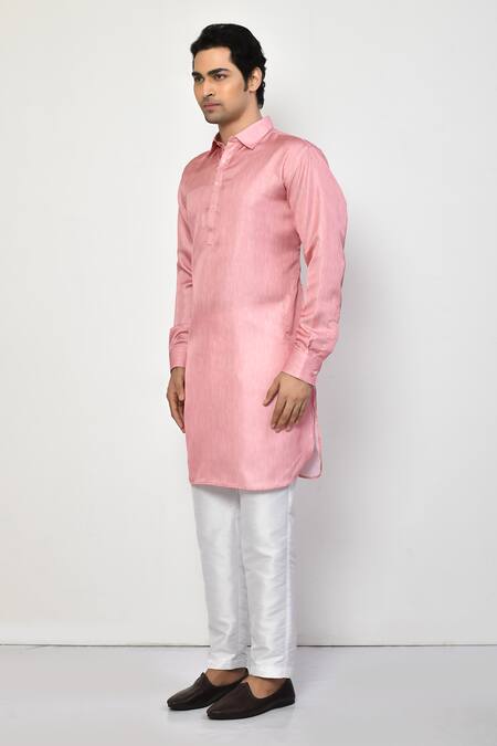 Arihant Rai Sinha_Pink Satin, Cotton Straight Kurta And Pant Set_at_Aza_Fashions