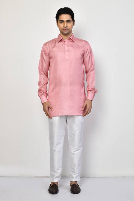 Buy_Arihant Rai Sinha_Pink Satin, Cotton Straight Short Kurta And Pant Set_Online_at_Aza_Fashions