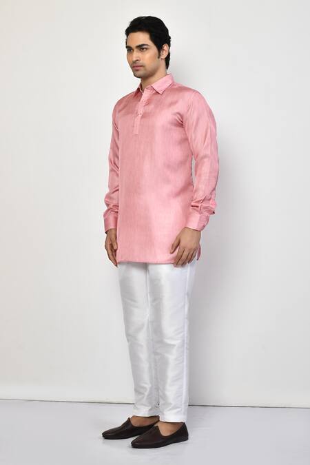 Arihant Rai Sinha_Pink Satin, Cotton Straight Short Kurta And Pant Set_at_Aza_Fashions