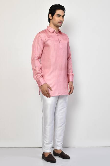 Buy_Arihant Rai Sinha_Pink Satin, Cotton Straight Short Kurta And Pant Set