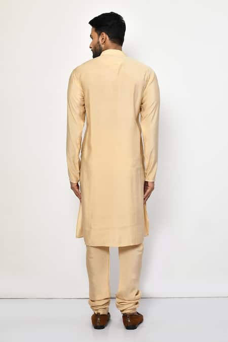 Shop_Arihant Rai Sinha_Yellow , Satin Plain Straight Pastel Kurta Set _at_Aza_Fashions