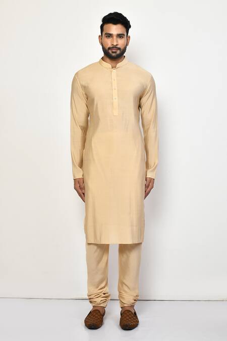 Shop_Arihant Rai Sinha_Yellow , Satin Plain Straight Pastel Kurta Set _Online_at_Aza_Fashions