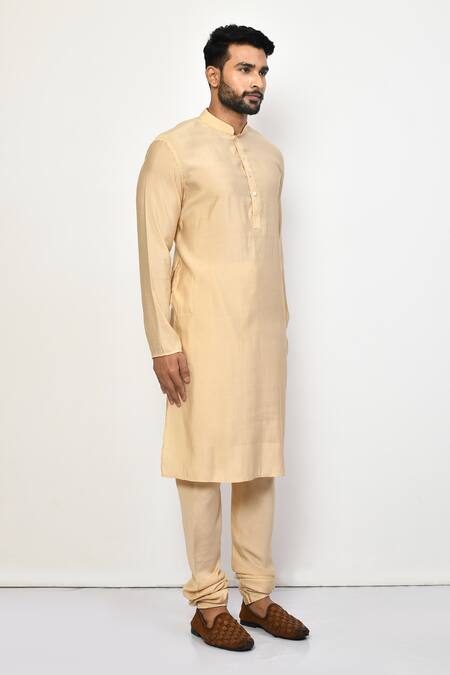 Buy_Arihant Rai Sinha_Yellow , Satin Plain Straight Pastel Kurta Set 