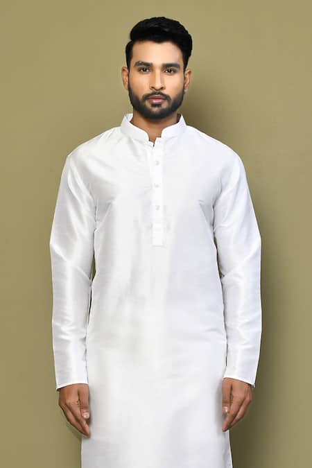 Buy_Arihant Rai Sinha_White , Satin Plain Straight Kurta Pant Set_Online_at_Aza_Fashions