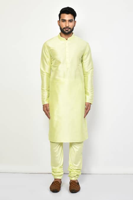 Shop_Arihant Rai Sinha_Green Cotton Straight Plain Kurta Set _Online_at_Aza_Fashions