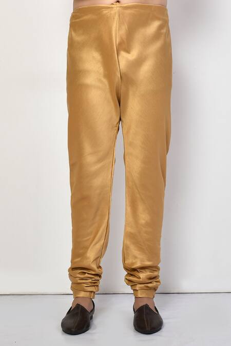 Arihant Rai Sinha_Gold Silk, Cotton Metallic Plain Long Kurta Set _Online_at_Aza_Fashions