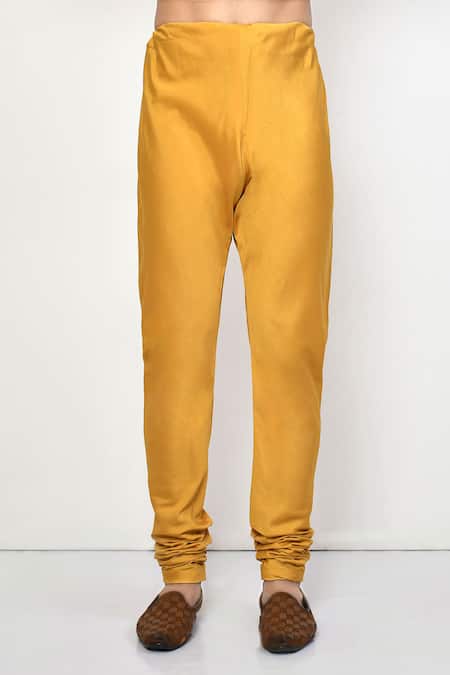 Arihant Rai Sinha_Yellow Silk, Cotton Bright Plain Long Kurta Set _Online_at_Aza_Fashions