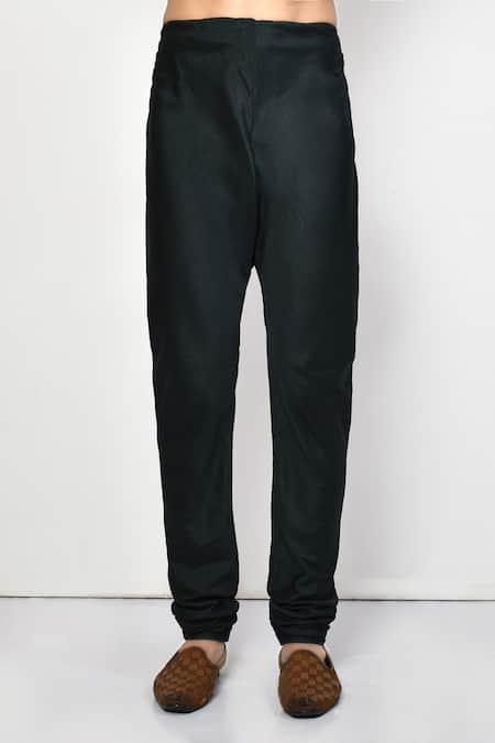 Arihant Rai Sinha_Green Silk, Cotton Plain Long Dark Kurta Set _Online_at_Aza_Fashions