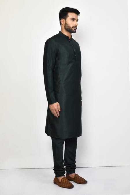 Buy_Arihant Rai Sinha_Green Silk, Cotton Plain Long Dark Kurta Set 