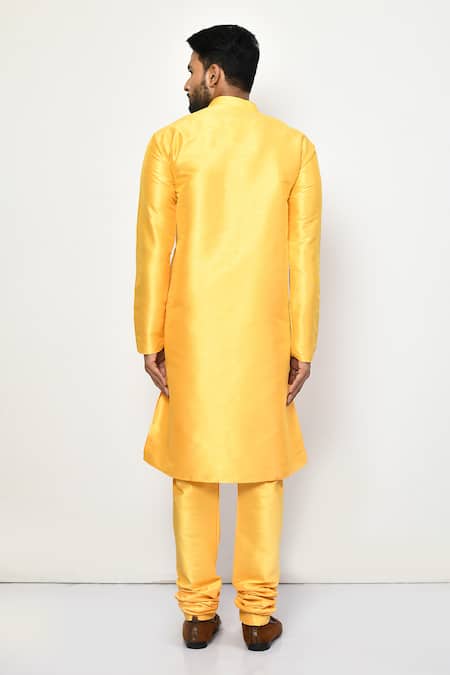 Shop_Arihant Rai Sinha_Yellow Silk, Cotton Bright Plain Straight Kurta Set _at_Aza_Fashions
