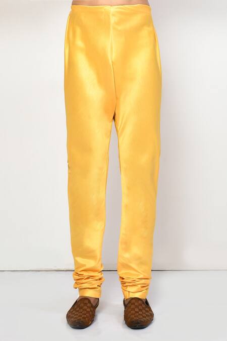 Arihant Rai Sinha_Yellow Silk, Cotton Bright Plain Straight Kurta Set _Online_at_Aza_Fashions