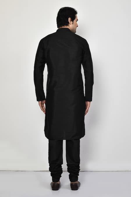 Shop_Arihant Rai Sinha_Black Silk, Cotton Straight Long Kurta Set _at_Aza_Fashions