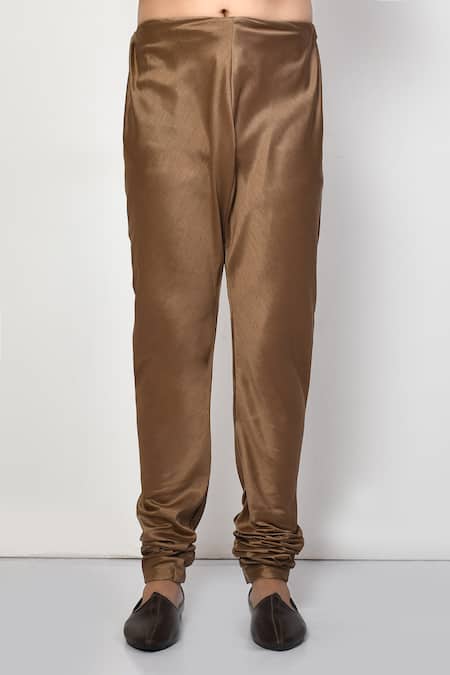 Arihant Rai Sinha_Brown Silk, Cotton Straight Long Mandarin Collar Kurta Set _Online_at_Aza_Fashions