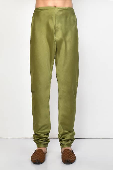 Arihant Rai Sinha_Green Silk, Cotton Mandarin Collar Straight Kurta Set _Online_at_Aza_Fashions