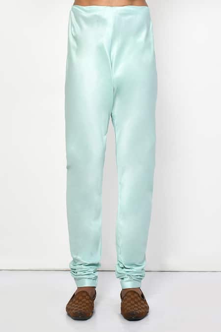 Arihant Rai Sinha_Sky Blue Silk, Cotton Mandarin Collar Plain Pastel Kurta Set _Online_at_Aza_Fashions