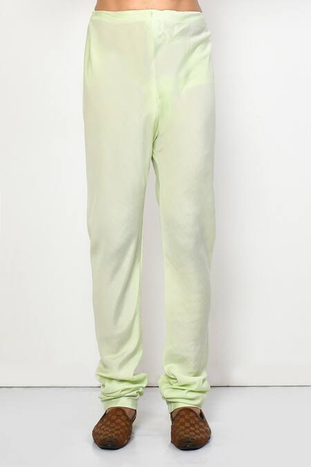 Arihant Rai Sinha_Green Cotton Plain Straight Mandarin Collar Pastel Kurta Set_Online_at_Aza_Fashions