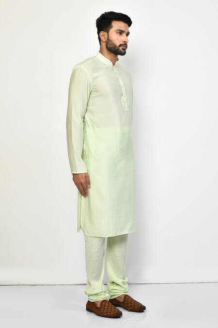 Buy_Arihant Rai Sinha_Green Cotton Plain Straight Mandarin Collar Pastel Kurta Set