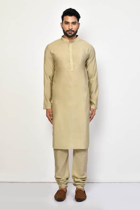 Shop_Arihant Rai Sinha_Beige Cotton Full Sleeve Straight Kurta Set _Online_at_Aza_Fashions