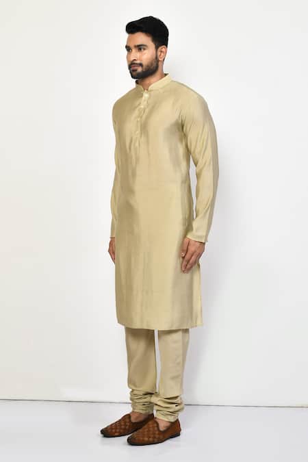 Arihant Rai Sinha_Beige Cotton Full Sleeve Straight Kurta Set _at_Aza_Fashions