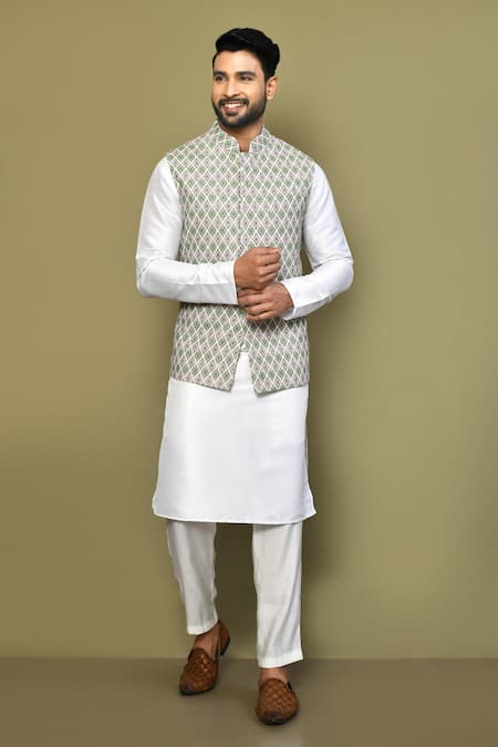 Arihant Rai Sinha Blossom Motif Print Bundi Kurta Set 