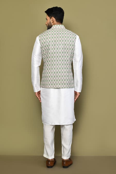 Shop_Arihant Rai Sinha_Green Cotton Blossom Motif Print Bundi Kurta Set _at_Aza_Fashions