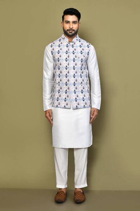 Buy_Arihant Rai Sinha_Purple Silk, Cotton Spade Motif Print Bundi Kurta Set _Online_at_Aza_Fashions