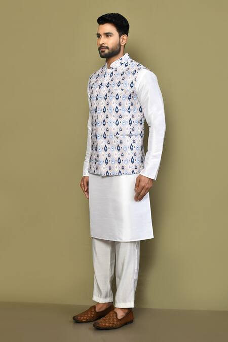 Arihant Rai Sinha_Purple Silk, Cotton Spade Motif Print Bundi Kurta Set _at_Aza_Fashions