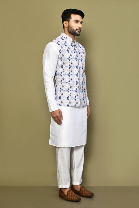 Buy_Arihant Rai Sinha_Purple Silk, Cotton Spade Motif Print Bundi Kurta Set 