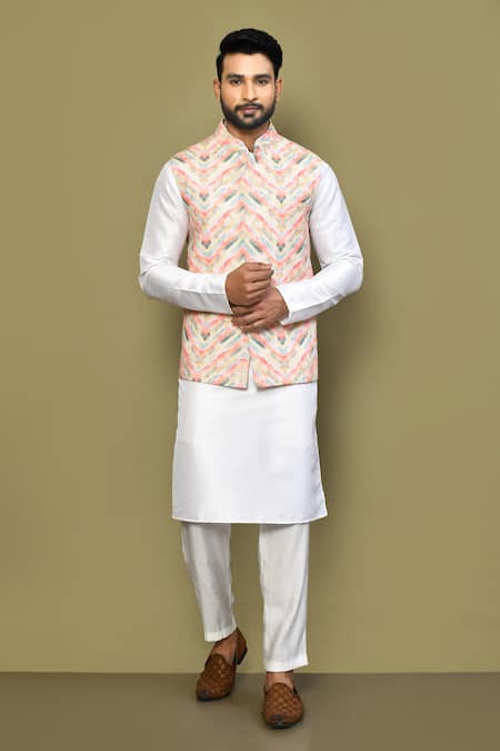 Arihant Rai Sinha Marble Chevron Print Bundi Kurta Set 