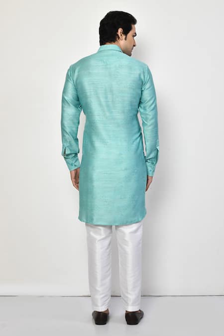 Shop_Arihant Rai Sinha_Blue , , Geometric Flora Print Pathani Kurta With Pant_at_Aza_Fashions