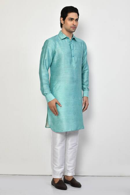 Arihant Rai Sinha_Blue , , Geometric Flora Print Pathani Kurta With Pant_at_Aza_Fashions