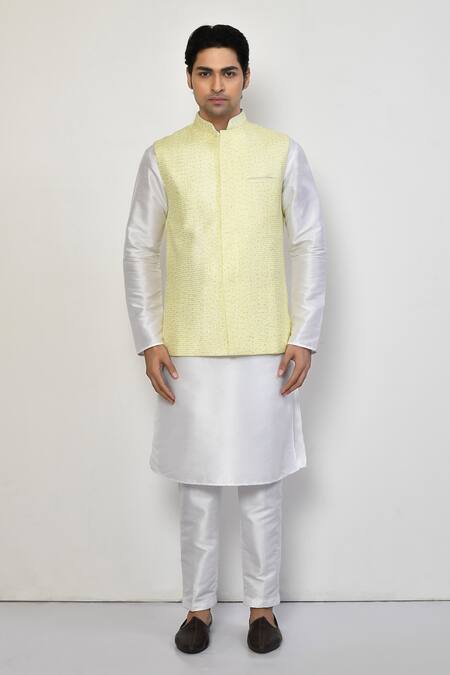 Buy_Arihant Rai Sinha_Cream , Silk, Satin Sequins Splatter Bundi Kurta Set _Online_at_Aza_Fashions