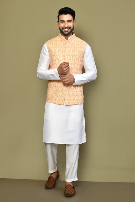 Arihant Rai Sinha Damask Art Print Bundi Kurta Set 