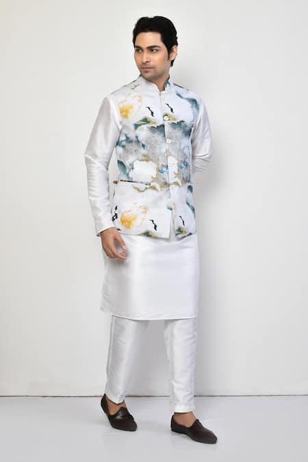 Arihant Rai Sinha Marble Galaxy Print Bundi Kurta Set 