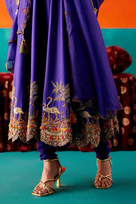 Aman Takyar_Purple Organza, Silk Sequins, Tassels, Embroidery Flora And Fauna Anarkali Set _Online_at_Aza_Fashions