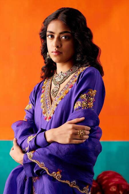 Shop_Aman Takyar_Purple Organza, Silk Sequins, Tassels, Embroidery Flora And Fauna Anarkali Set _Online_at_Aza_Fashions