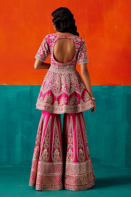 Aman Takyar Floral Embroidered Peplum Kurta Sharara Set 