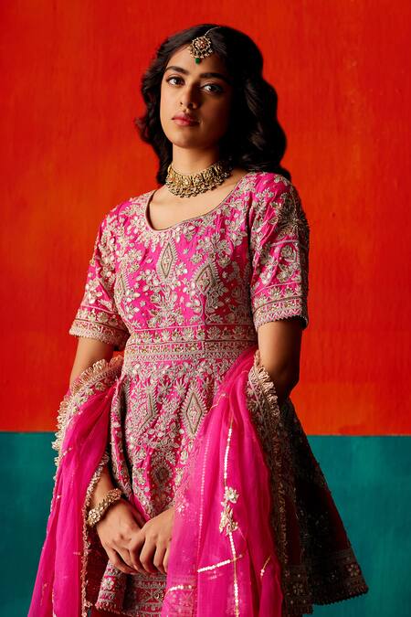 Buy Aman Takyar Fuchsia Organza, Silk Embroidery, Sequins, Floral Peplum Kurta Sharara Set Online at Aza Fashions Buy_Aman Takyar_Fuchsia Organza, Silk Embroidery, Sequins, Floral Peplum Kurta Sharara Set _Online_at_Aza_Fashions