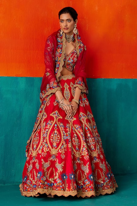 Aman Takyar Floral Thread Embroidered Bridal Lehenga Set 
