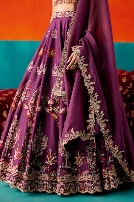Aman Takyar_Purple Organza, Silk Tassels, Sequins, Beads, Drop Bridal Lehenga Set _Online_at_Aza_Fashions