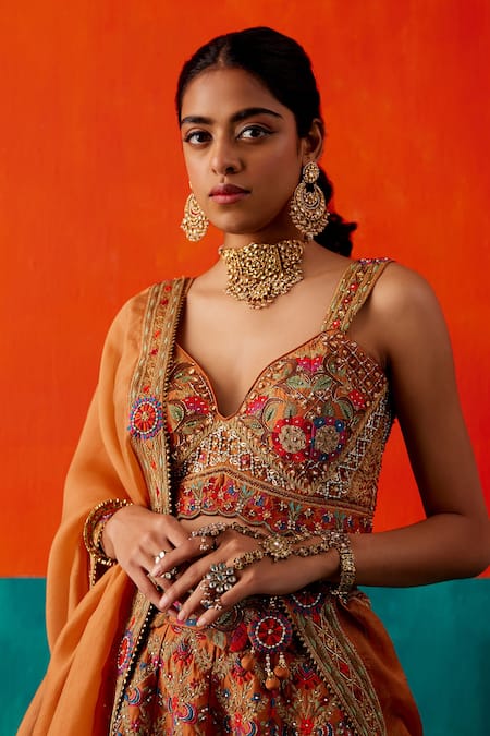 Aman Takyar Embroidered Bridal Lehenga Set With Scalloped Blouse 