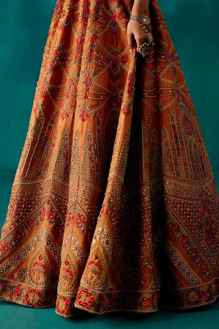 Buy Aman Takyar Orange Silk, Organza Embroidered Bridal Lehenga Set With Scalloped Blouse Online at Aza Fashions Buy_Aman Takyar_Orange Silk, Organza Embroidered Bridal Lehenga Set With Scalloped Blouse _Online_at_Aza_Fashions