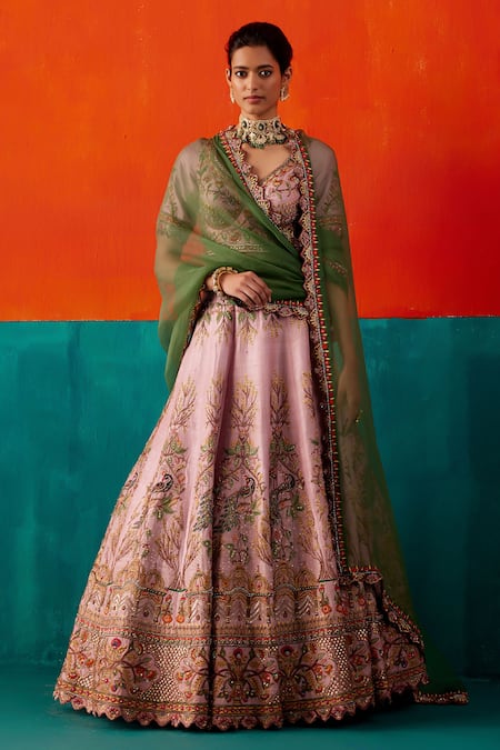 Shop_Aman Takyar_Purple Organza, Silk Sequins, Pearls, Cut Peacock Embroidered Bridal Lehenga Set _at_Aza_Fashions
